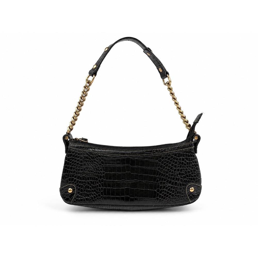 Nine West Vintage Y2K Black Croc Embossed Leather Chic Shoulder Bag Purse
